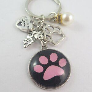Dog Paw Print Keychain – Pink Paw Charm Key Ring Dog Lover Gift Pet Owner Bag Ac